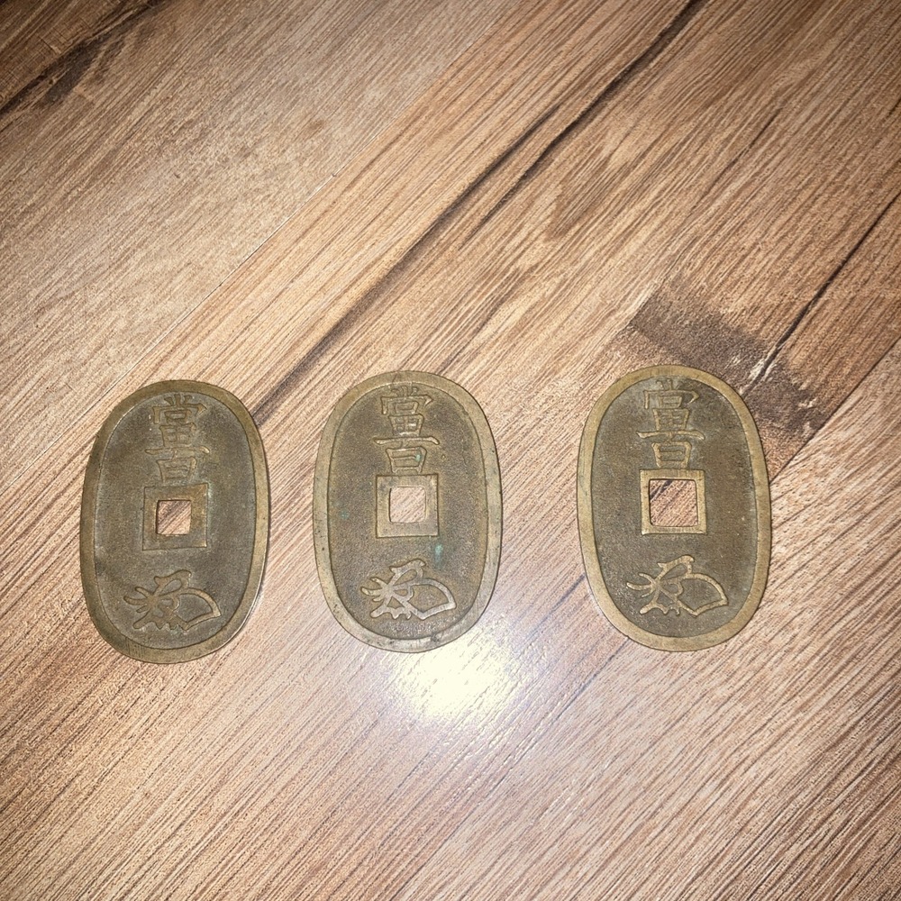 Authentic Antique Japan Tenpo Tsuho 100 Mon Old Coin 1800's Edo Lot Of 3